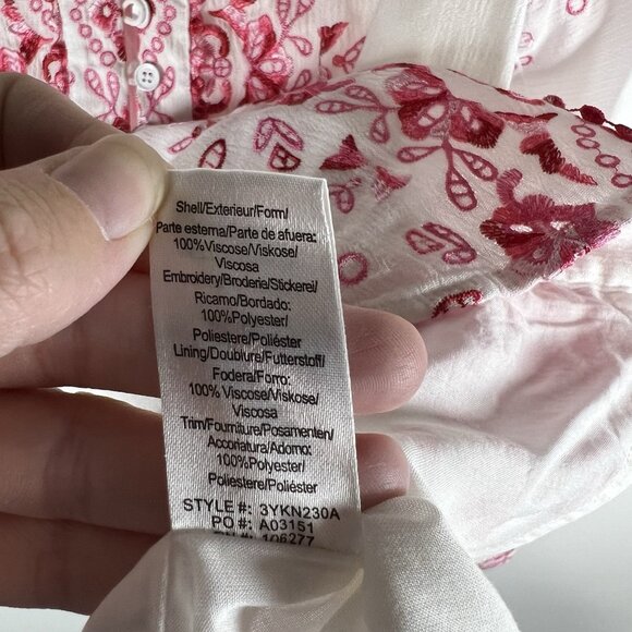 Hale Bob Mimi Embroidered Crepe Top XS White Pink Boho Hippie Floral - Picture 7 of 10